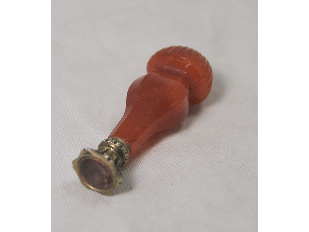 Appraisal: A th century desk seal with carved agate handle and