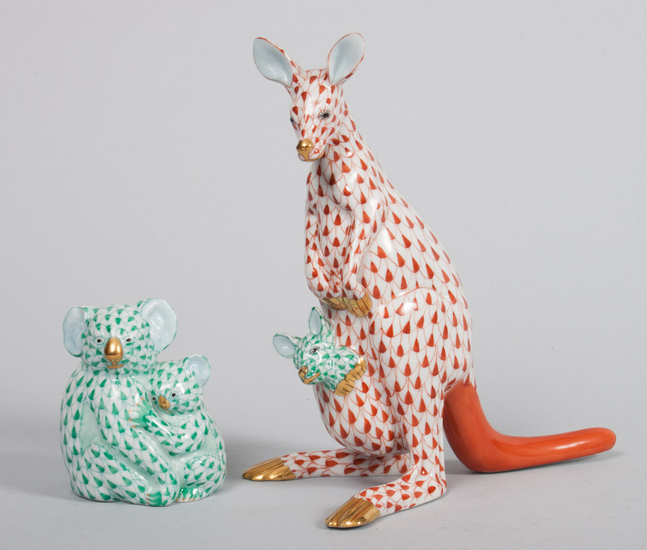 Appraisal: Herend porcelain kangaroo and koala kangaroo and joey in the