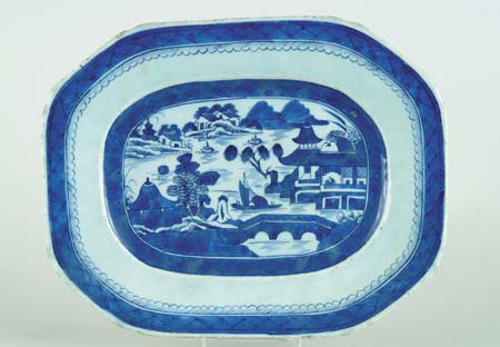 Appraisal: EARLY BLUE AND WHITE CANTON CUT CORNER PLATTER Strong blue