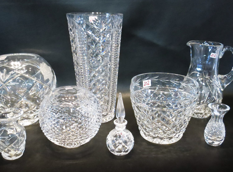 Appraisal: TEN PIECES OF ASSORTED CUT CRYSTAL Waterford pieces include tall