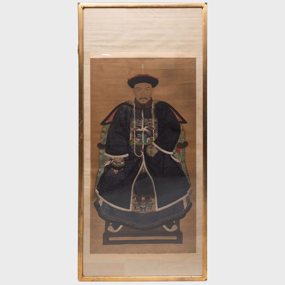 Appraisal: Large Chinese Ancestor Portrait of a Seated Official Ink and