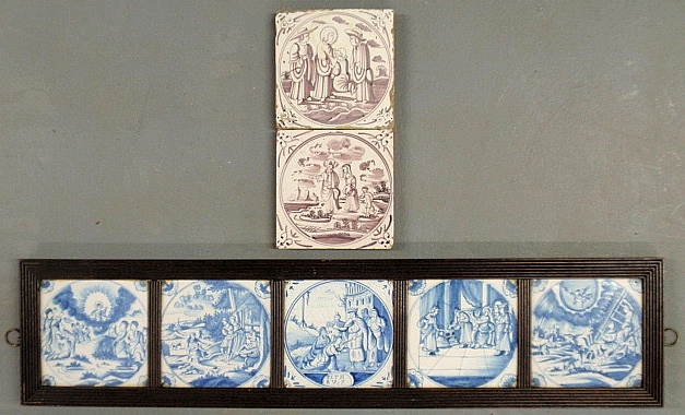 Appraisal: - Framed group of five th c blue and white