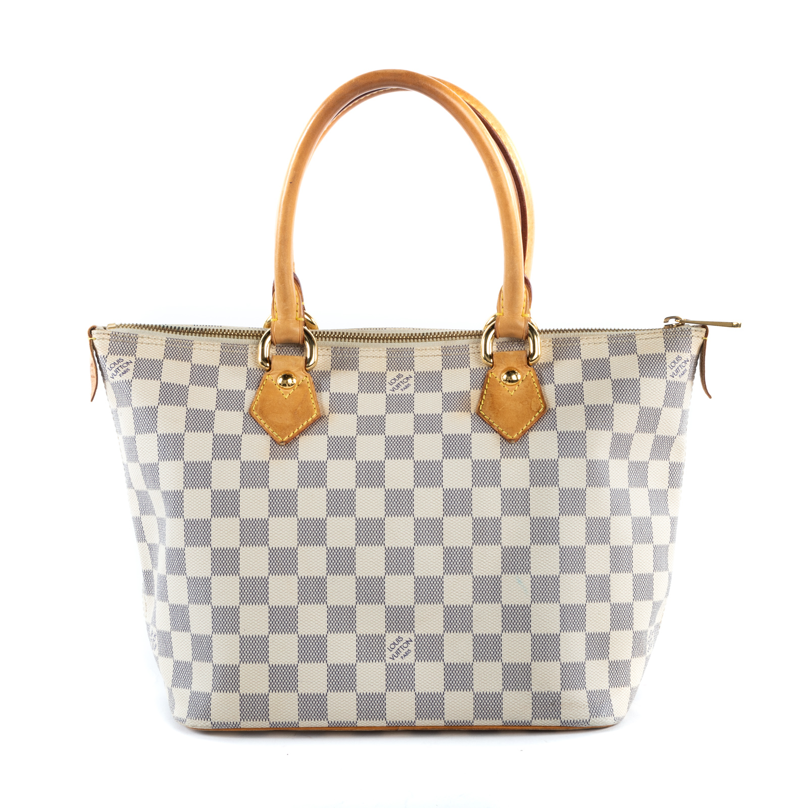 Appraisal: A LOUIS VUITTON DAMIER AZUR SALEYA PM A beige and