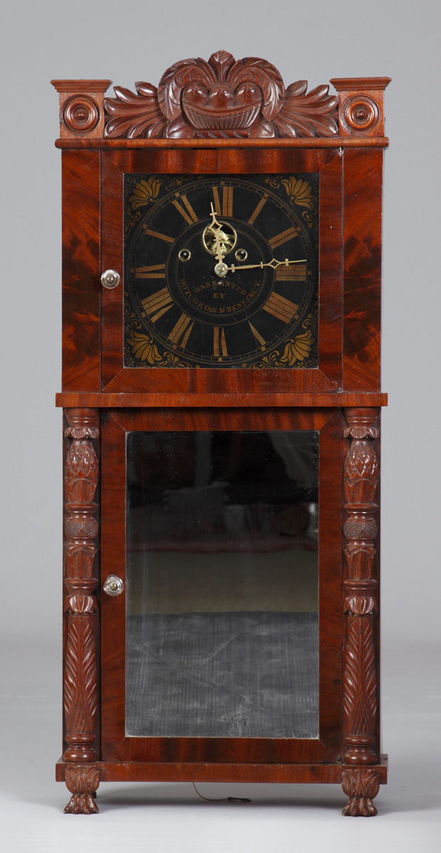 Appraisal: Asa Munger Shelf Clock Carved mahogany case with fruit basket