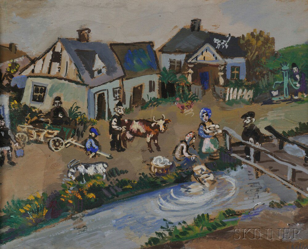 Appraisal: Ilya Schor American - Shtetl Scene Signed I Schor l