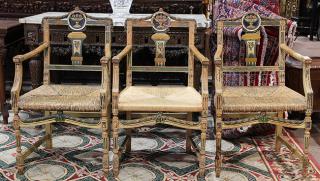 Appraisal: lot of Neoclassical style carved and polychrome decorated armchairs lot