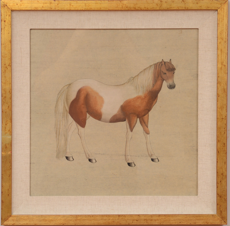 Appraisal: Japanese School Horses Two Photolithographs With hand-coloring on beige Japan