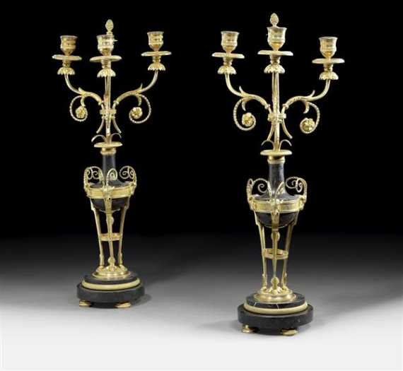 Appraisal: PAIR OF CANDELABRAS AUX TETES DE BELIERS late Empire Paris