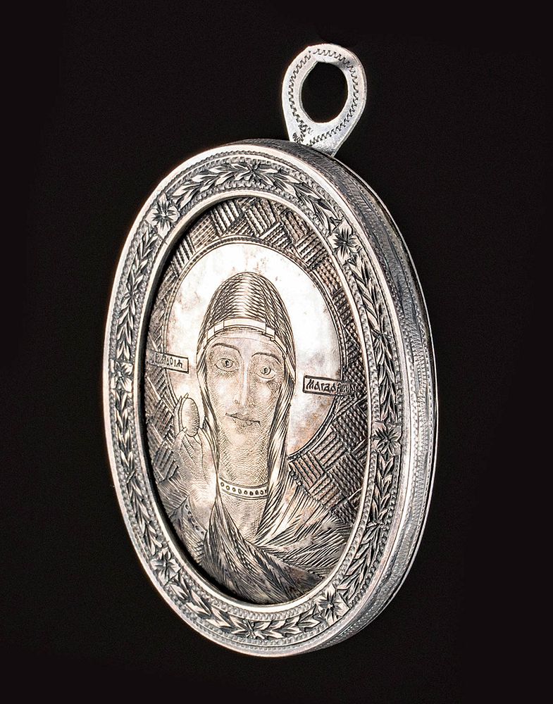 Appraisal: Russian Silver Icon Pendant Mary Magdalene g Eastern Europe Russia