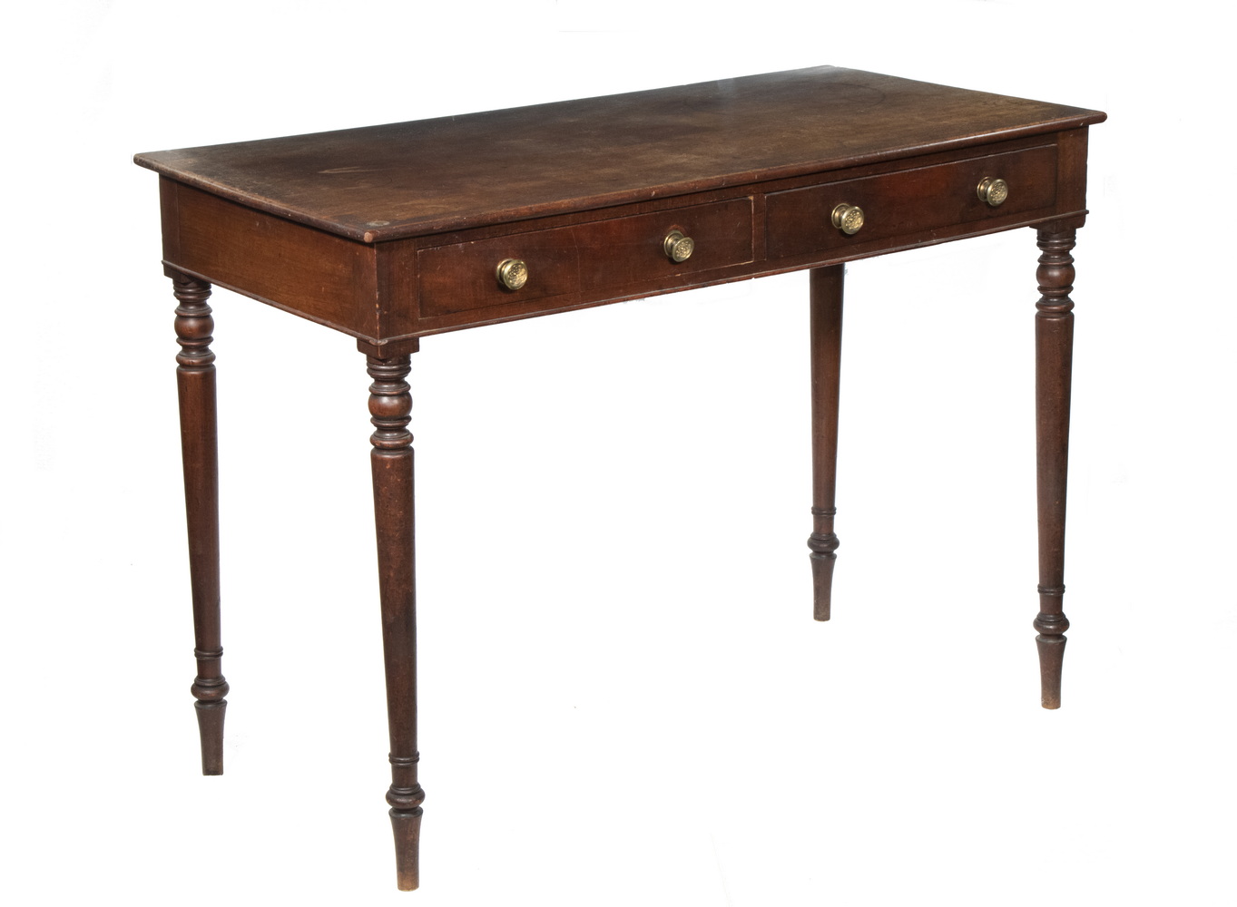 Appraisal: REGENCY MAHOGANY HALL TABLE English Two-Drawer Console Table with overhanging