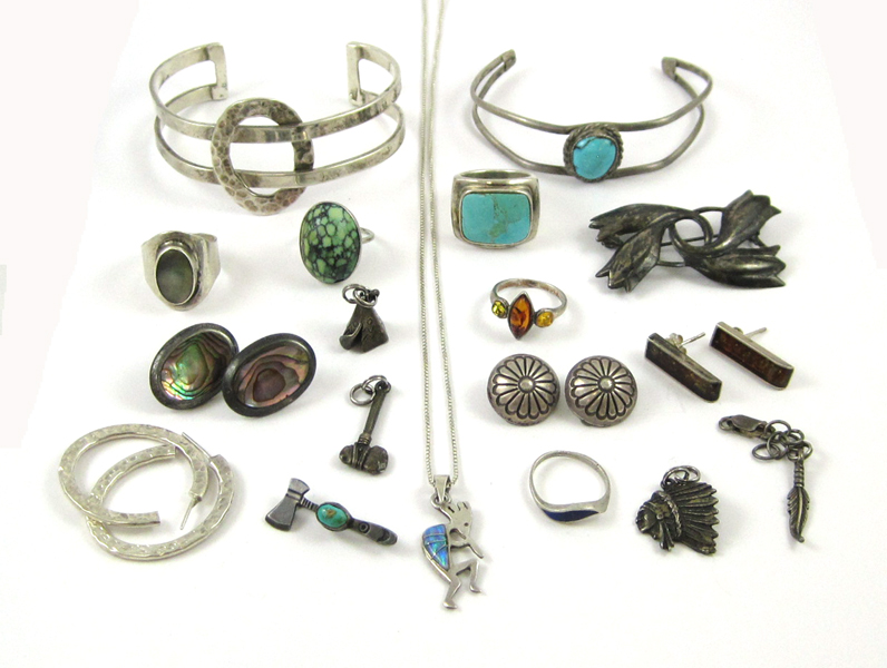 Appraisal: TWENTY-FOUR PIECES OF SILVER JEWELRY including bracelets pair of post