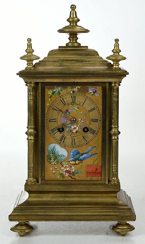 Appraisal: French Gilt Bronze Paint Decorated Shelf Clock th century rectangular