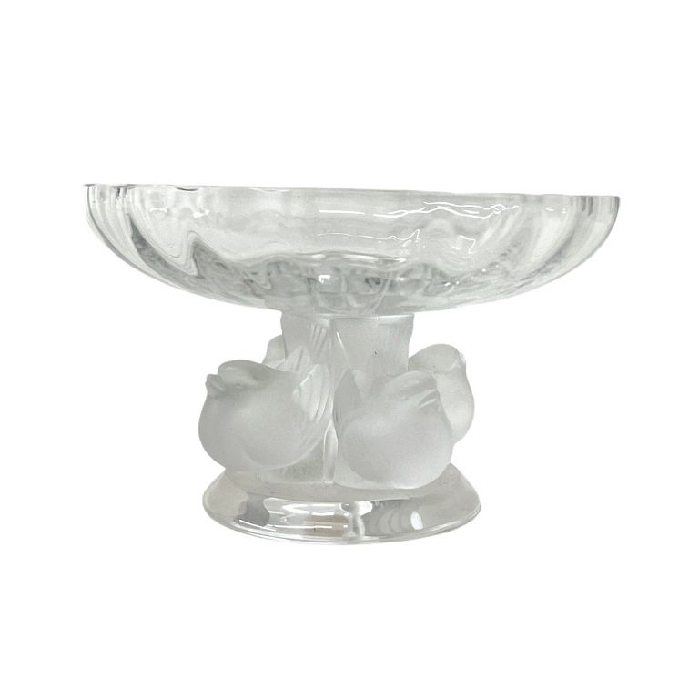 Appraisal: Lalique Crystal Candy Dish Decorated with doves Signed Lalique crystal