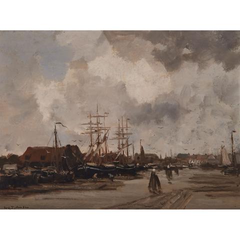 Appraisal: Willem George Frederik Jansen - HOULHAVEN NH SAILBOATS AT HARBOUR