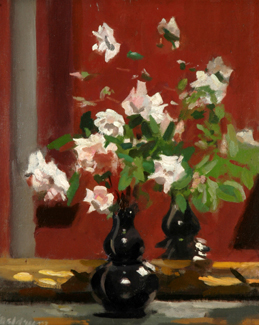 Appraisal: Max Meldrum - Still Life Miniature Roses Reflections oil on