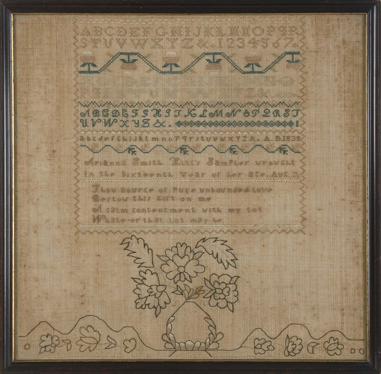 Appraisal: FRAMED SAMPLER Wrought by Arianna Smith Hills in Her th