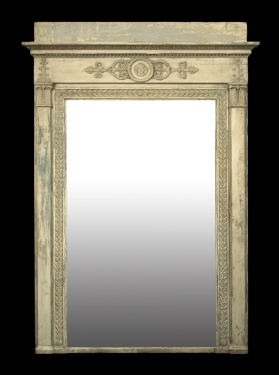 Appraisal: French Carved Blue-Painted and White-Pickled Overmantel Mirror fourth quarter th