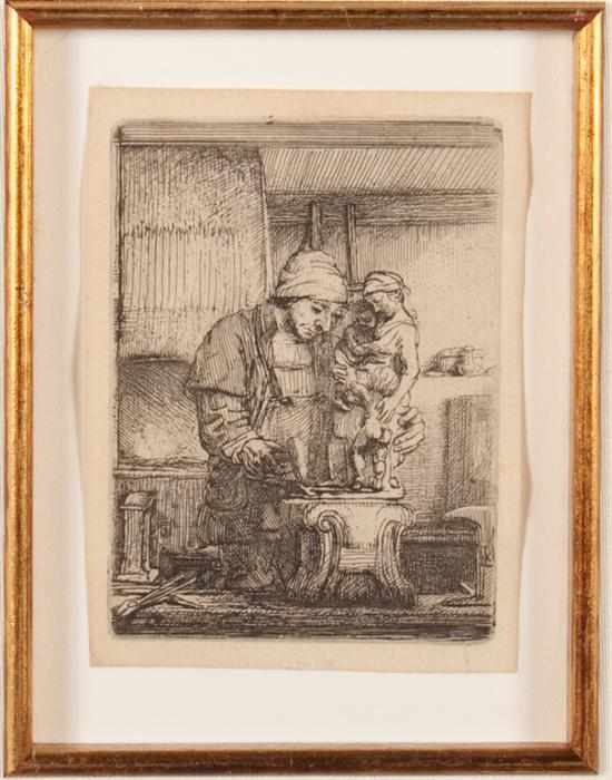 Appraisal: Rembrandt van Rijn Dutch - Sculptor in Workshop restrike etching