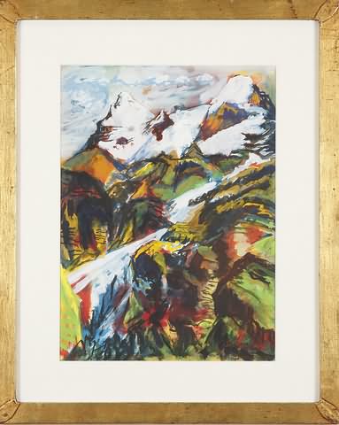 Appraisal: Switzerland mountain landscape mixed media on paper x sight SLR