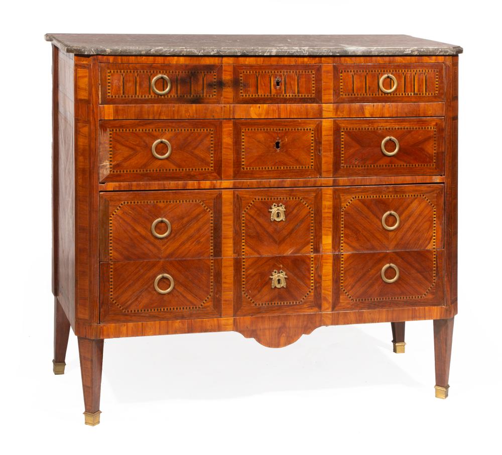 Appraisal: Antique Continental Neoclassical Inlaid Kingwood Commode black marble top four