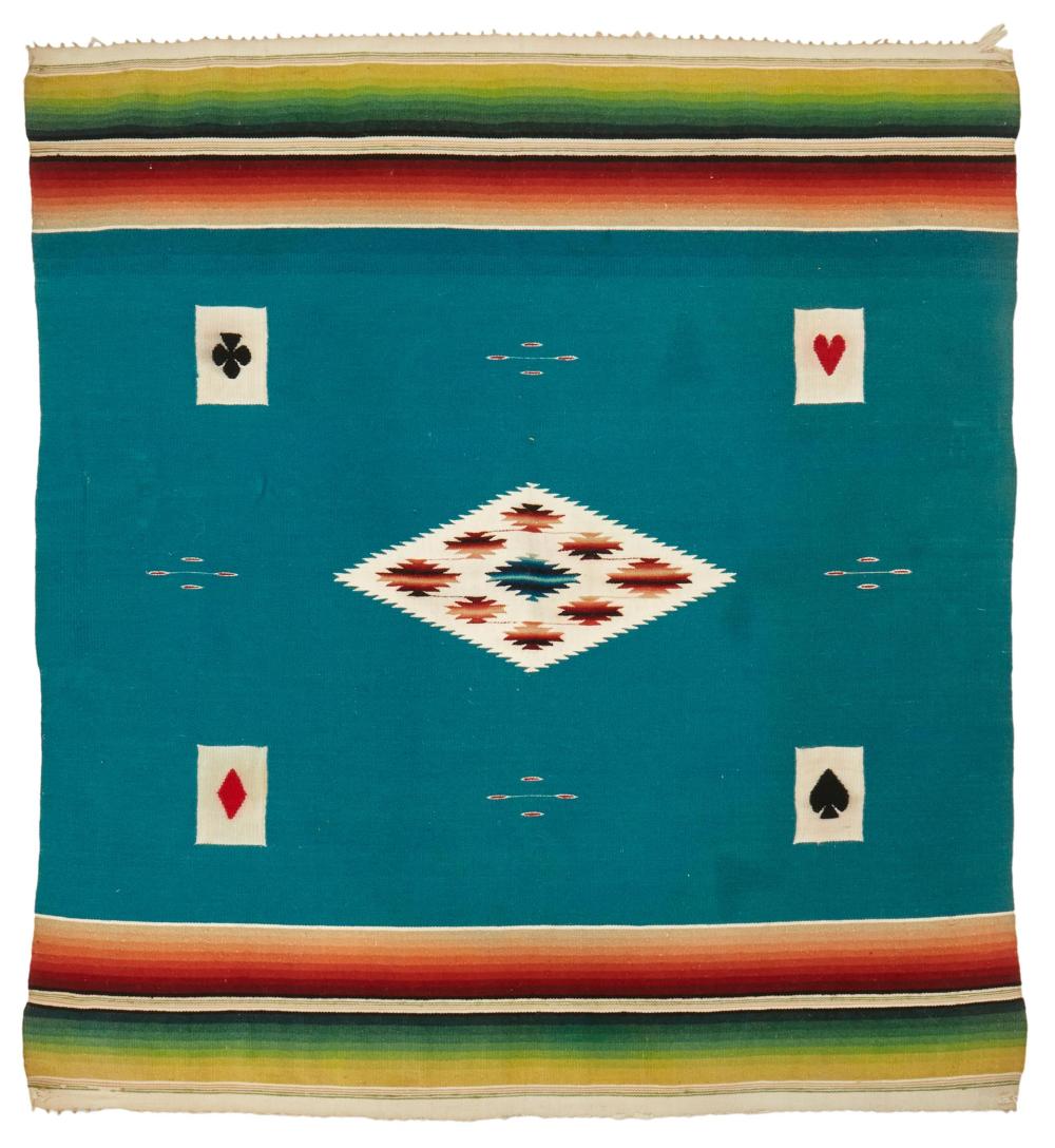 Appraisal: A Mexican serape card table cover Mid- th century Woven