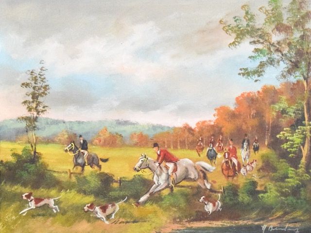 Appraisal: Oil on Canvas Hunt Scene Oil on canvas English hunt