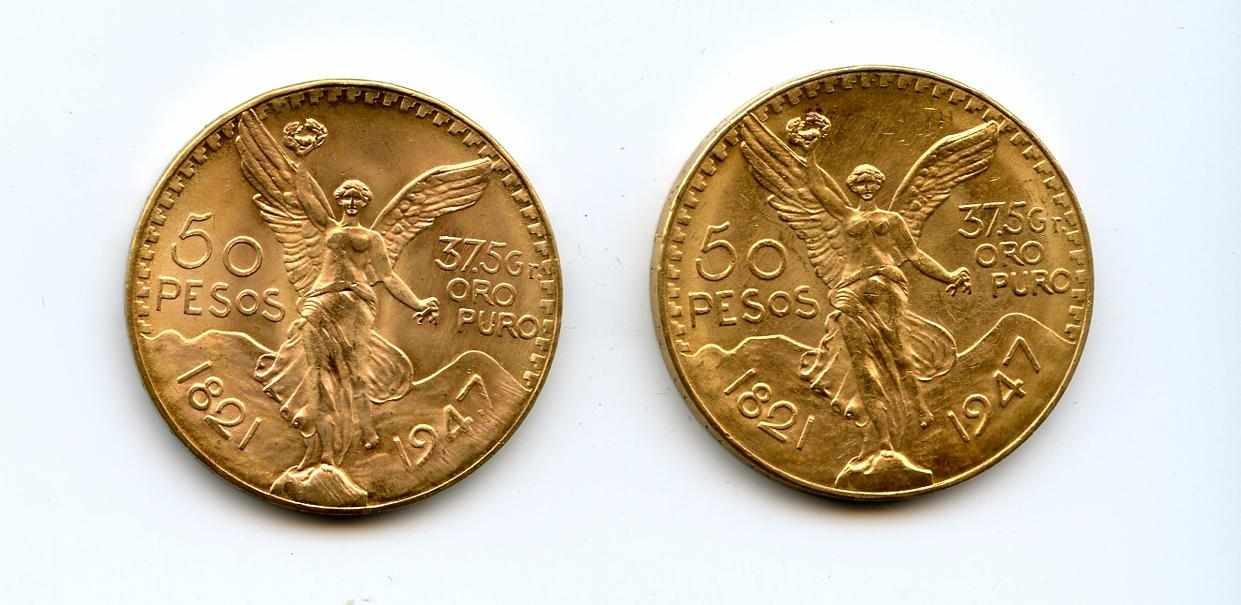 Appraisal: Mexico Gold Pesos Restrikes KM- Both are Brilliant Uncirculated as