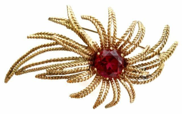 Appraisal: Estate kt yellow gold brooch stylized floral design brilliant cut