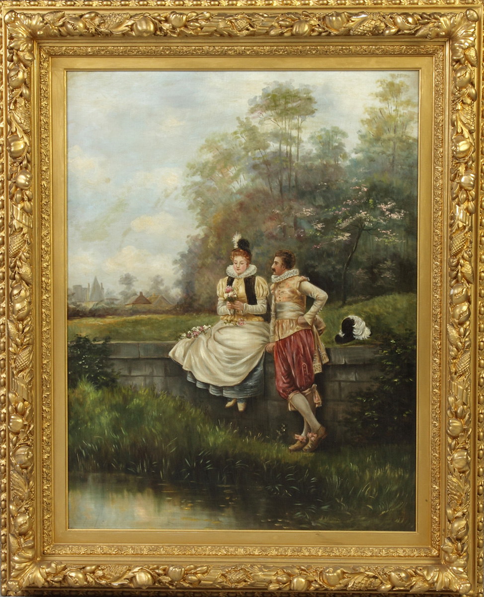 Appraisal: Victorian Painting of Courting Couple in Landscape th cent Oil