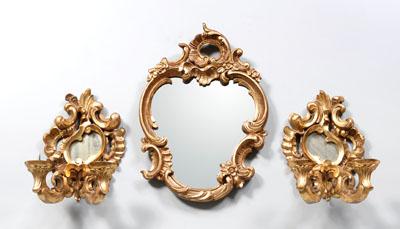 Appraisal: Gilt framed mirror sconces Italian rococo style mirror - in