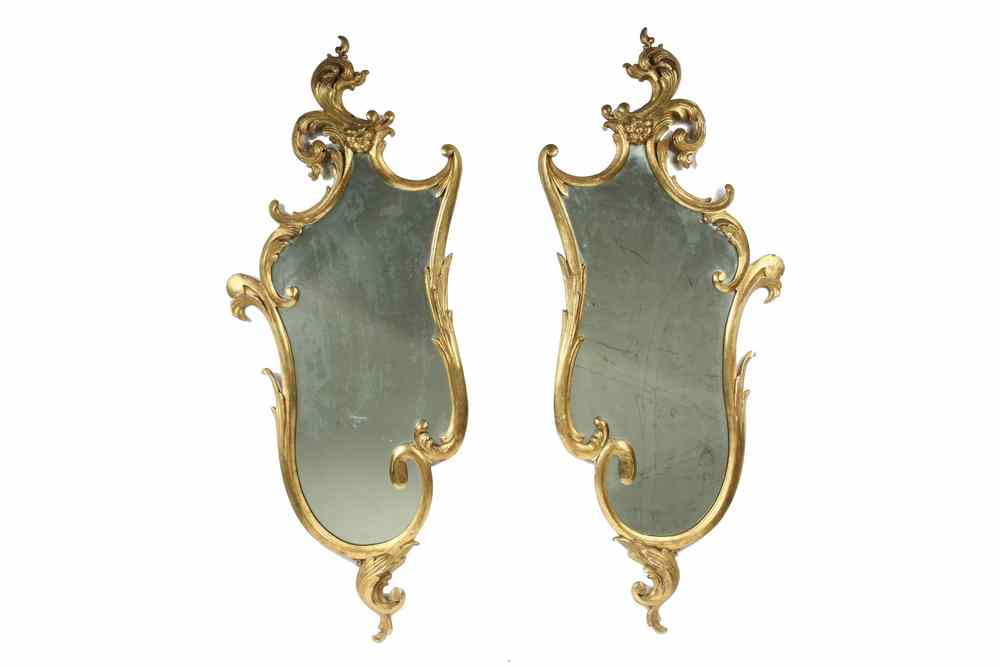 Appraisal: PAIR ITALIAN MIRRORS - Pair Italian Asymmetrical Carved Wood Water