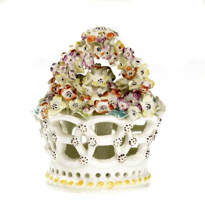 Appraisal: A DERBY FLORAL ENCRUSTED CROWN SHAPED BASKET OF FLOWERS painted