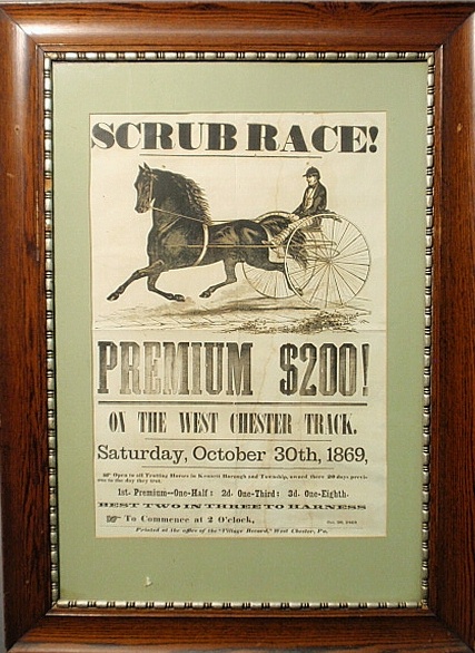 Appraisal: - Framed and matted harness racing advertisement Scrub Race at