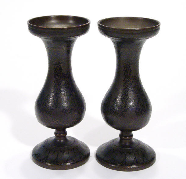 Appraisal: Pair of th Century chased bronze vases decorated with leaves