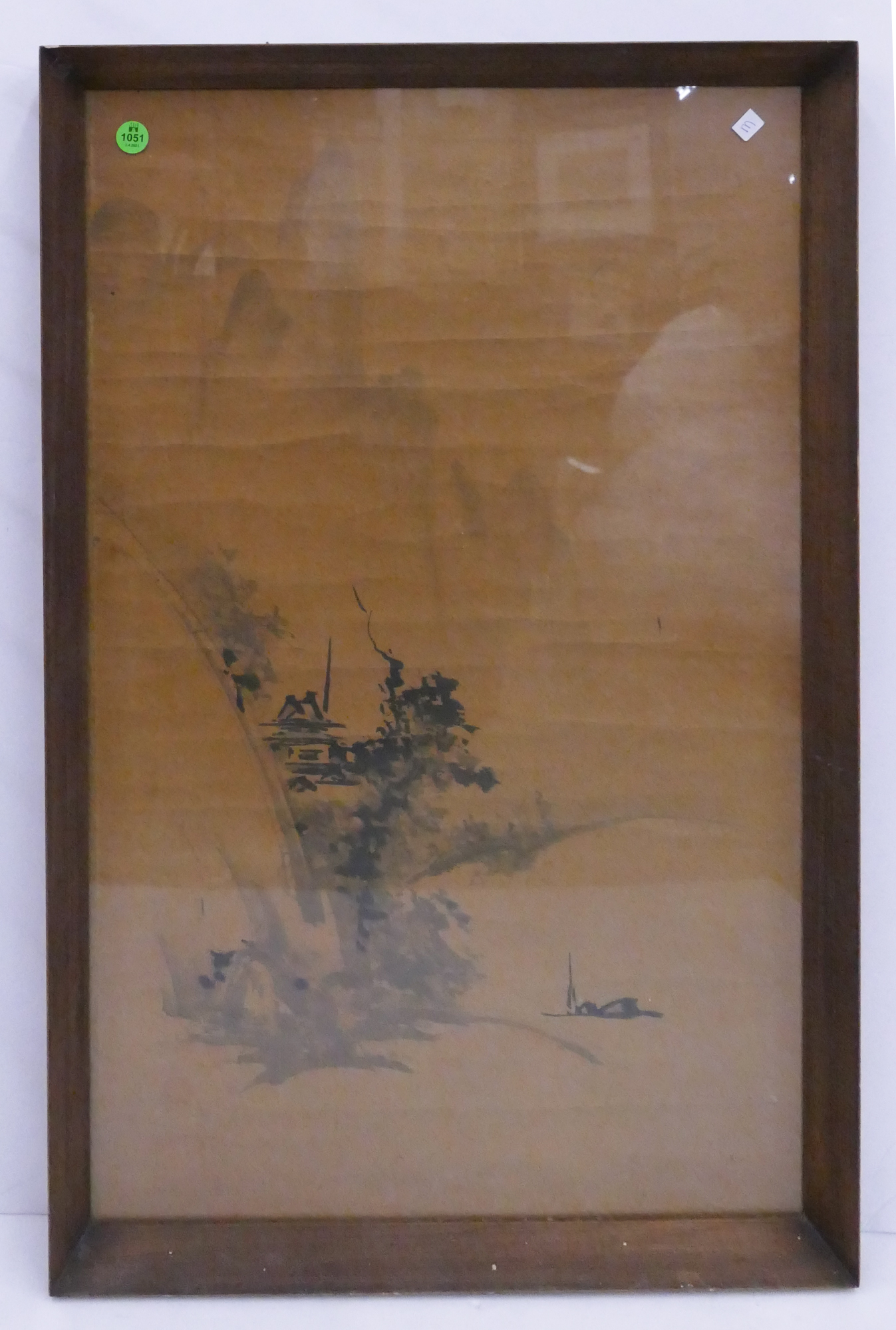 Appraisal: Antique Asian Scroll Painting Framed- x ''