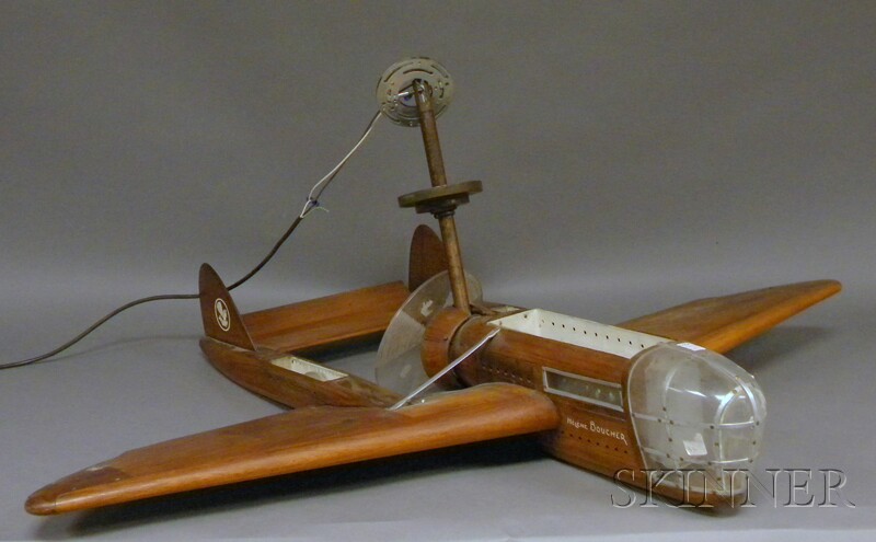 Appraisal: Air France Illuminated Rosewood Twin-Boom Airplane Ceiling Model France electrified