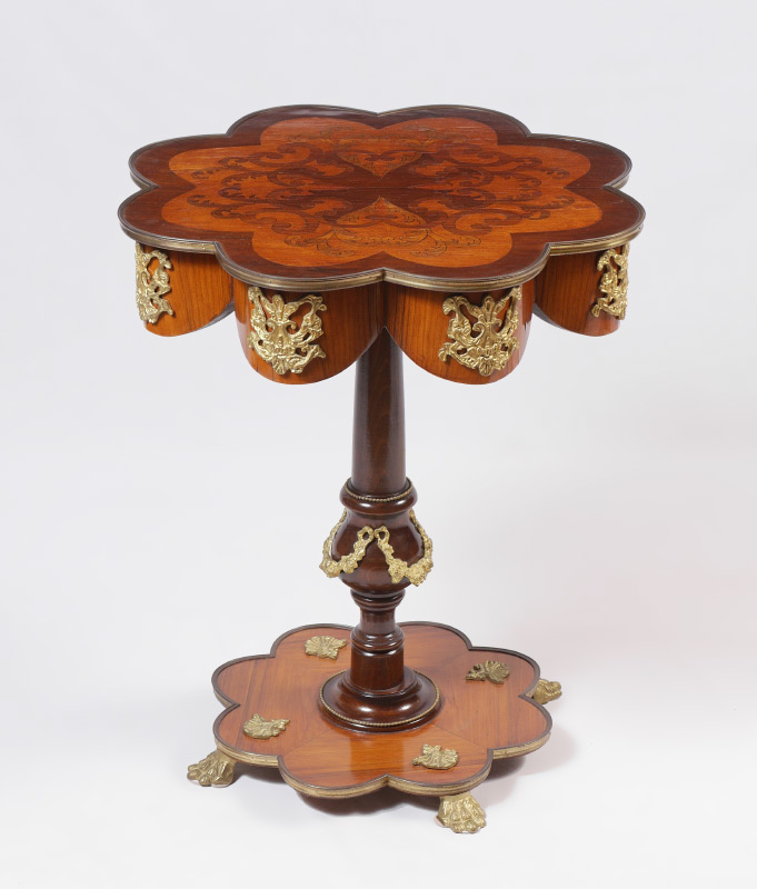 Appraisal: CONTINENTAL INLAID GILT MOUNTED SIDE TABLE Scalloped floriform shaped top