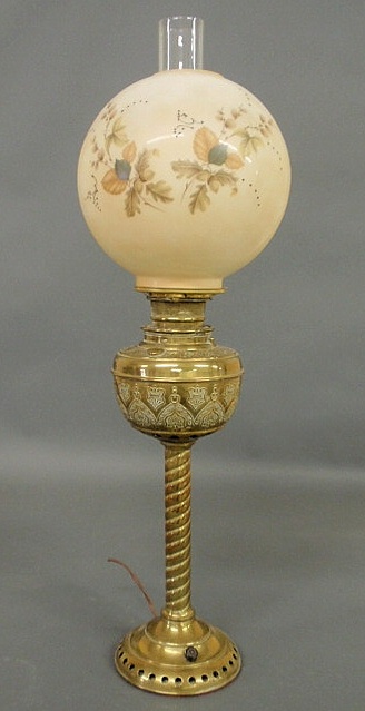 Appraisal: Brass Gone With the Wind oil lamp electrified with decorated