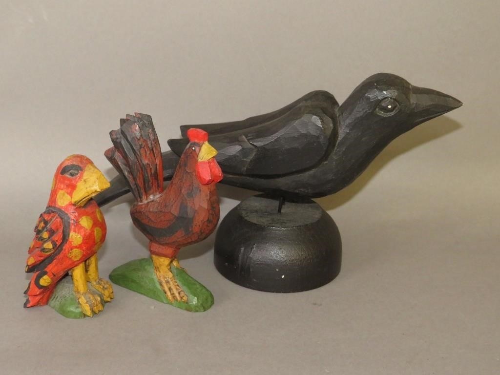 Appraisal: FOLK ART CHIP CARVED PAINTED BIRDS BY DANIEL Sca -