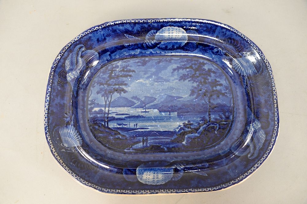 Appraisal: Staffordshire Historic blue platter Lake George some knife marks x