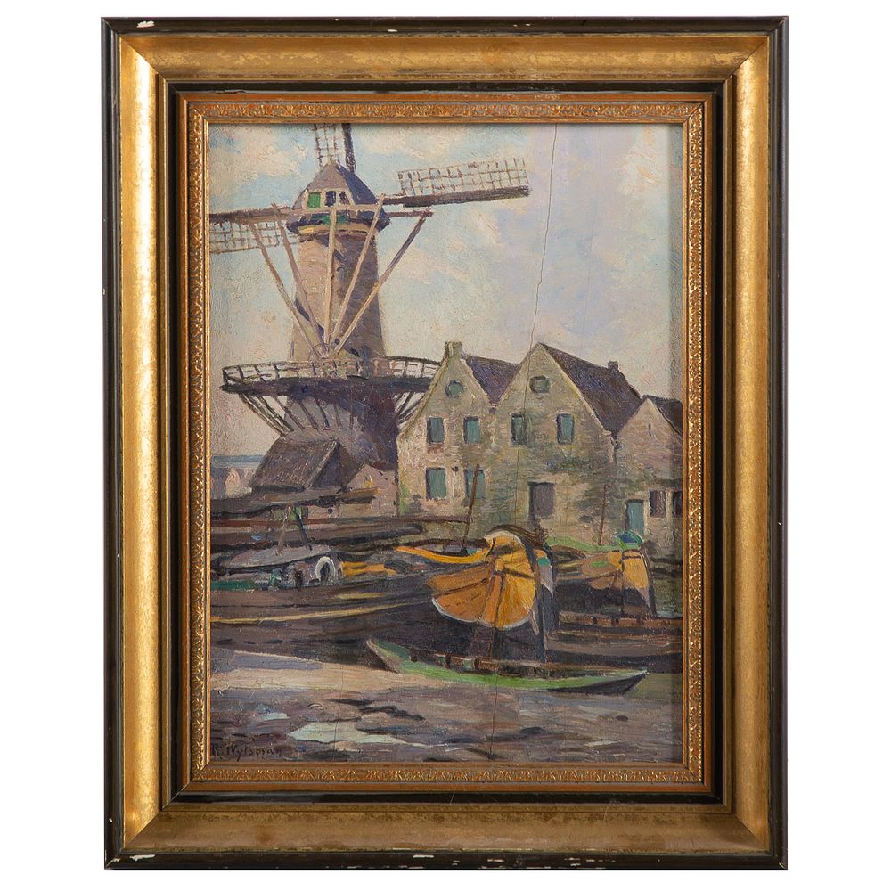 Appraisal: Rodolphe Paul Wytsman Windmill oil on panel Belgian - Signed