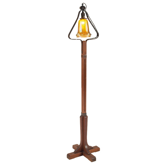 Appraisal: Gustav Stickley floor lamp replaced art glass shade held on