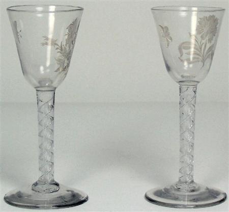 Appraisal: A pair of th century English wine glasses each bell