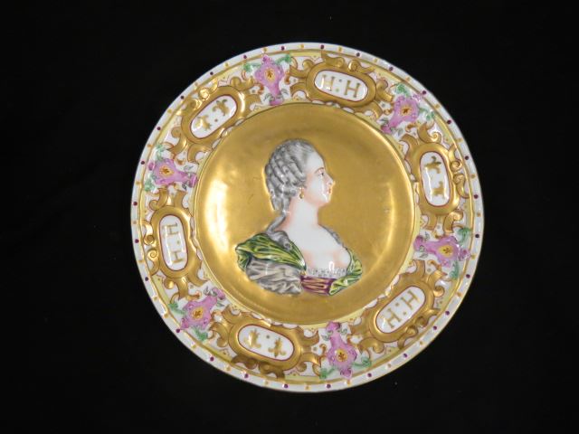 Appraisal: Capodimonte Porcelain Portrait Plate green gold trim late th century