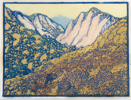 Appraisal: FRANCES H GEARHART Color woodblock print August in the Hills