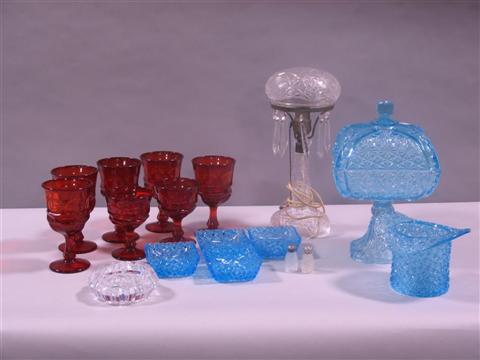 Appraisal: HANDSOME GROUP OF PRESSED GLASS Comprising a clear glass lamp