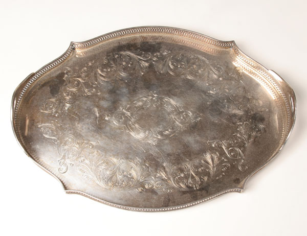 Appraisal: Lawrence B Smith Co silverplate double handled tray reticulated gallery