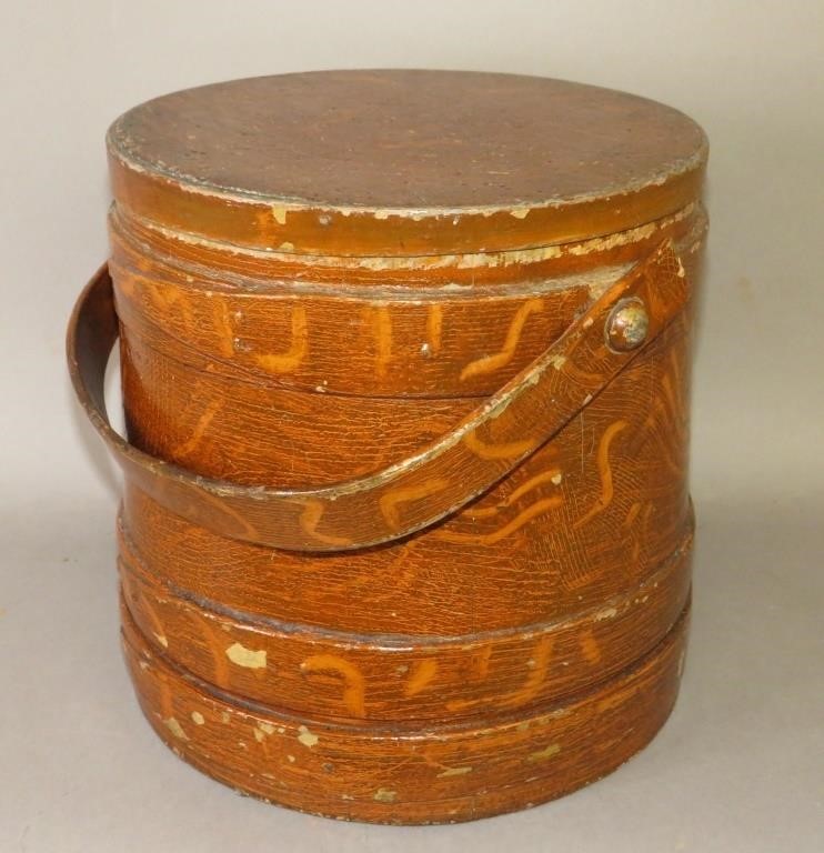 Appraisal: UNUSUAL GRAIN PAINT DECORATED LIDDED WOODEN FIRKINca - typical softwood