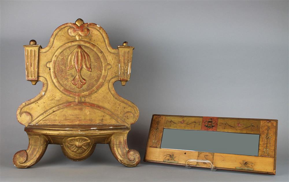 Appraisal: SMALL RECTANGULAR MIRROR WITH ARABESQUE AND A GILT WALL BRACKET