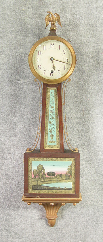 Appraisal: Centennial Banjo Clock Mahogany case with original eglomoise and painted